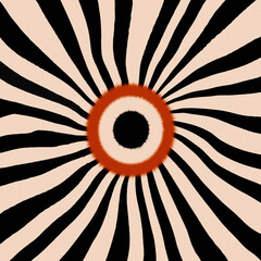 Abstract futuristic modern retro art design on rays effects with pastel earth tones contrast with orange eyes in middle wallpaper background.