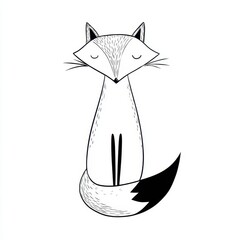 A cute, minimalist illustration of a fox sitting serenely with closed eyes, characterized by simple lines and a playful design.