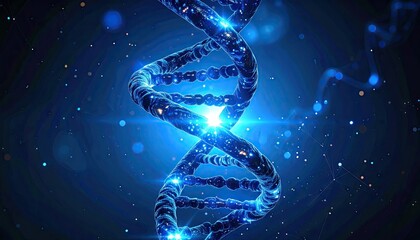 Abstract Blue Dna Strand with Dark Background Molecular Biology Genetics and Medical Research Concept Science and Technology Background for Presentation