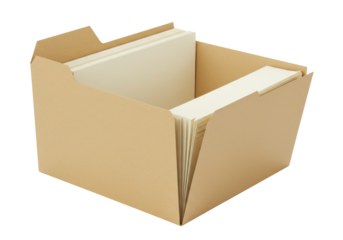 Isolated brown file box with file folders in the office ready to keep documents tidy and organized