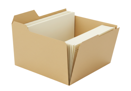 Isolated brown file box with file folders in the office ready to keep documents tidy and organized