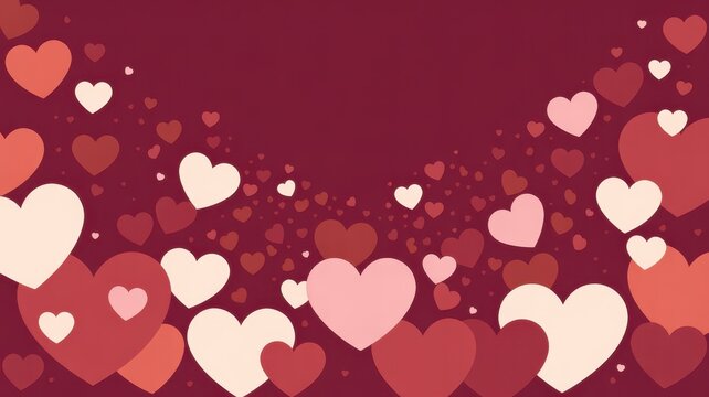 Vibrant cascade of romantic hearts in various shades of pink and red, perfect for Valentine's Day or love-themed designs.