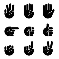 Obraz premium Hand touchscreen gestures with arrow icon set. Pointer cursor сomputer mouse icon. Clicking cursor, pointing hand clicks icons. Click cursor. Vector Illustration.
