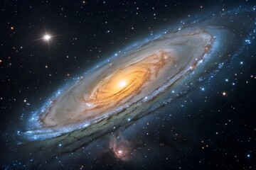 Spiral Galaxy in Deep Space: Glowing Core, Swirling Arms, and Starfield with Nearby Interacting Galaxy