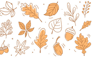 Doodle Hello Autumn Greeting with Colorful Fall Leaves	
