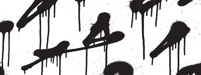 Black spray paint drips creating a grunge texture ideal for backgrounds and urban designs