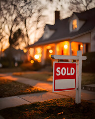 Sold Real Estate Sign in Front of House