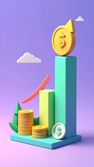 Financial Growth Illustration - Coins, Chart, and Upward Arrow.