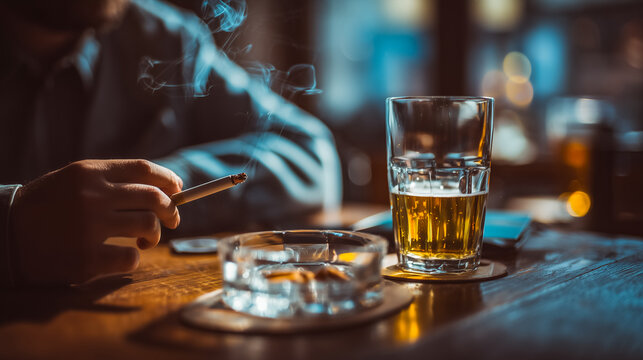 Relaxing moment at a bar counter