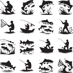 “Ultimate Fish Hunting Silhouette Bundle – 16 Unique Fishing Designs for Anglers & Outdoor Adventure”