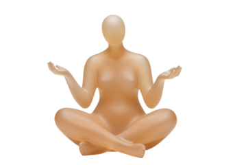 Meditating woman in lotus position isolated on transparent PNG, nude female figure for yoga and mindfulness concepts