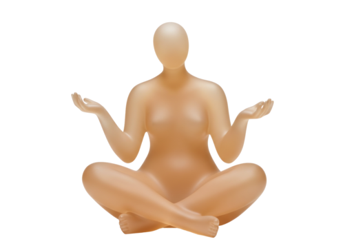 Meditating woman in lotus position isolated on transparent PNG, nude female figure for yoga and mindfulness concepts