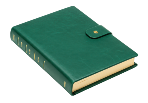 Green leather journal isolated on white, personal organizer for planning and note-taking