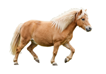 Palomino pony isolated PNG, small horse with blonde mane on transparent background Equine animal for design and educational use