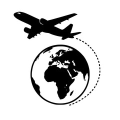 Airplane Traveling Around the Globe, Global Travel and Tourism Icon