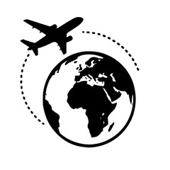 Airplane Traveling Around the Globe, Global Travel and Tourism Icon