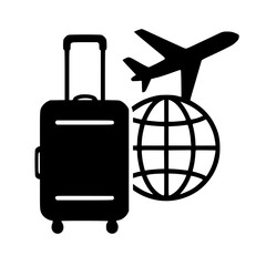 Travel Essentials: Luggage and Airplane Icon, Globe with Suitcase for Adventure Planning