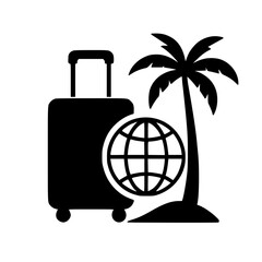 Travel Bag and Globe Icon, Tropical Vacation Symbol with Luggage