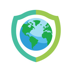 Fototapeta premium Earth Shield Icon with Teal and Green Border on White Background globe world
