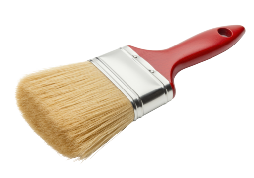 Paint brush with red handle isolated on transparent background, painting tool for home improvement and art projects