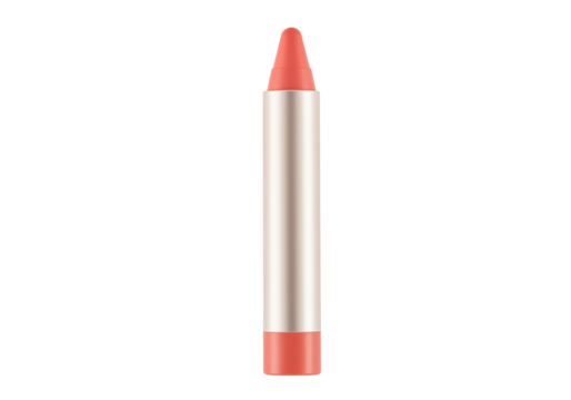 Coral lipstick crayon isolated on transparent background, makeup stick for beauty and cosmetic use PNG