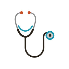 Stethoscope Icon with Red Eartips and Blue Chestpiece on White Background medical
