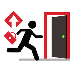 3d man running through a red door