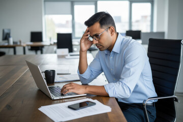 Fototapeta premium A man sitting at a desk using a laptop
