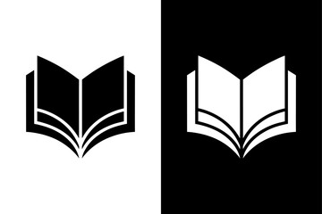 Open Book Icon on Black and White Background – Minimal Flat Design.