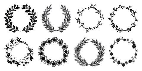Obraz premium PNG Elegant botanical wreath designs, element set on transparent background