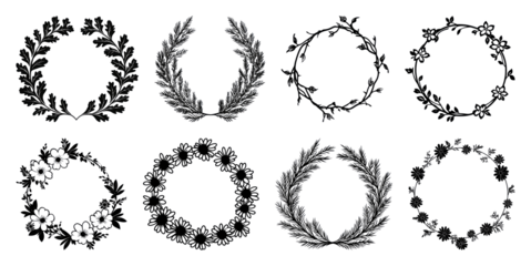 PNG Elegant botanical wreath designs, element set on transparent background