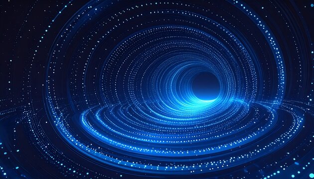 Abstract futuristic tunnel with glowing particles in a digital space