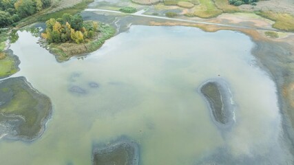 Scenic view of drying lake and trees