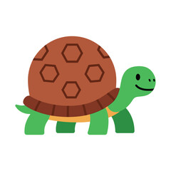Obraz premium Adorable cartoon turtle with a textured brown shell and happy green face, walking with cute legs, rendered in a simple flat design style, perfect for children's media and educational content