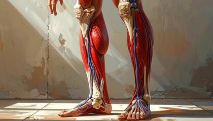 Anatomical illustration of human leg muscles and skeletal structure