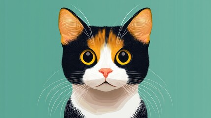 Cute Calico Cat Portrait, Digital Art,  Use for pet lovers, social media