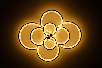 Luminous LED lamp on the ceiling. Bottom view.