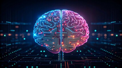 Digital brain with glowing circuits symbolizing artificial intelligence and futuristic technology

