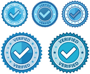 Verified badge blue check mark icon design for social media authenticity and account approval