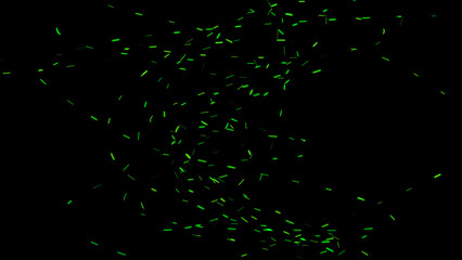 Blurred fire green embers sparks on black background . Texture isolated overlays. Concept of dust, particles, sparkles, light and flames.