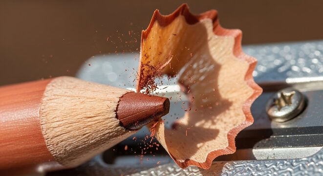 Close-up of brown colored pencil being sharpened sharpener - Powered by Adobe