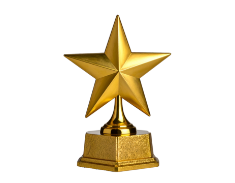 A golden star trophy stands tall on a base, representing achievement