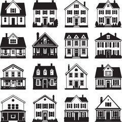 Fototapeta premium “Modern & Classic House Silhouette Bundle – 16 Unique Home Designs for Print, SVG, and Digital Cutting”