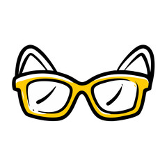 Cartoon cat-shaped yellow glasses illustration with white background  