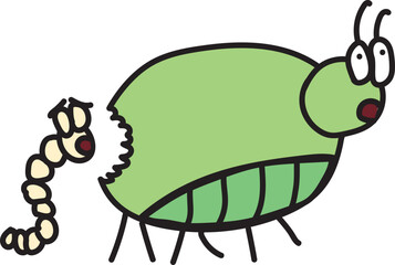 Tiny larva eating giant aphid insect, Illustrated