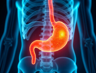 Human liver highlighted in medical scan showing disease or inflammation concept