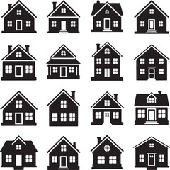 Fototapeta premium “Modern & Classic House Silhouette Bundle – 16 Unique Home Designs for Print, SVG, and Digital Cutting”