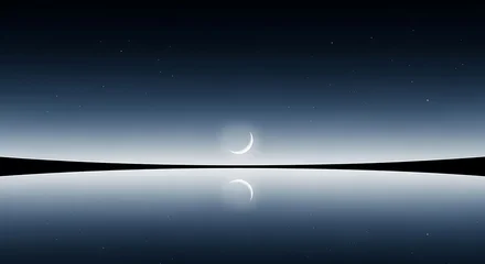 Wanddecoratie Reflectie Crescent moon reflected in calm water under a starry night sky  © Tania