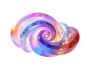 Abstract vibrant twisted glass shape features colorful gradients, smooth curves, and sparkling details in a modern 3d digital art style.