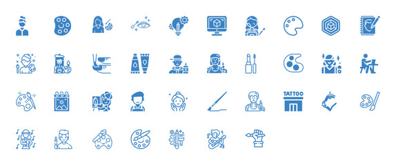 Fototapeta premium Collection of Blue Icons Representing Art, Creativity, and Beauty
